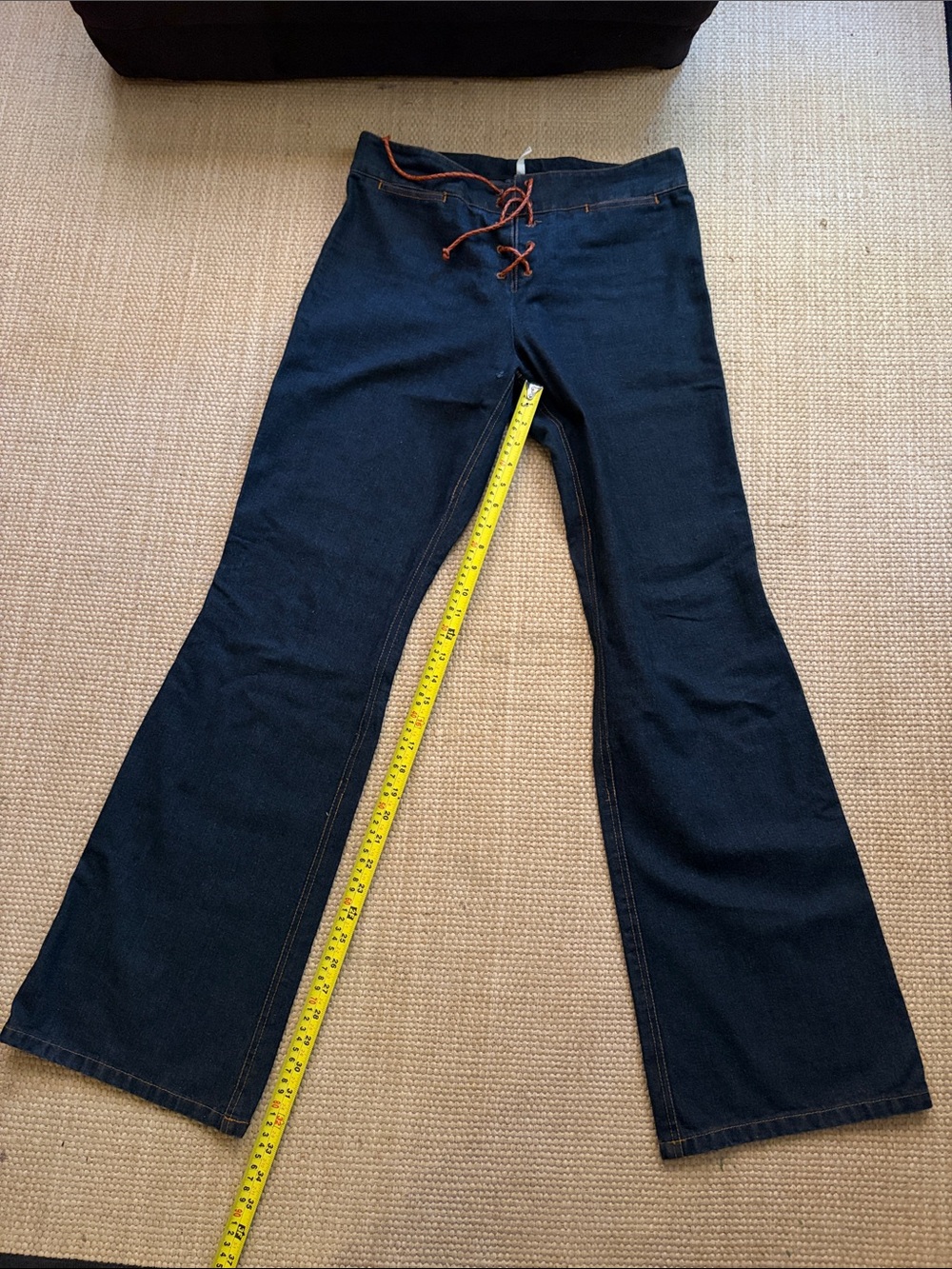 Women’s Dark Blue Bootcut Jeans with Drawstring Waist